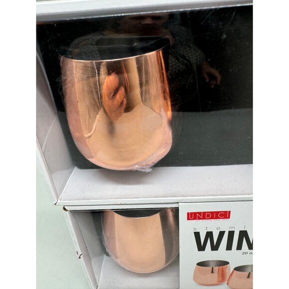 Undici Stemless Wine Goblets 20 Oz Set 4 Copper Finish stainless steel READ NEW - Picture 2 of 6